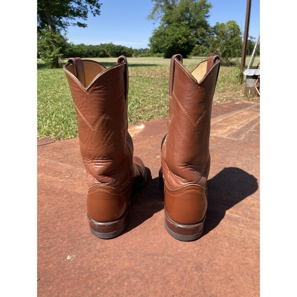90s Justin Roper Womens 7B Brown Leather Cowboy Western Boots L3802 Cognac Vtg - Picture 4 of 10